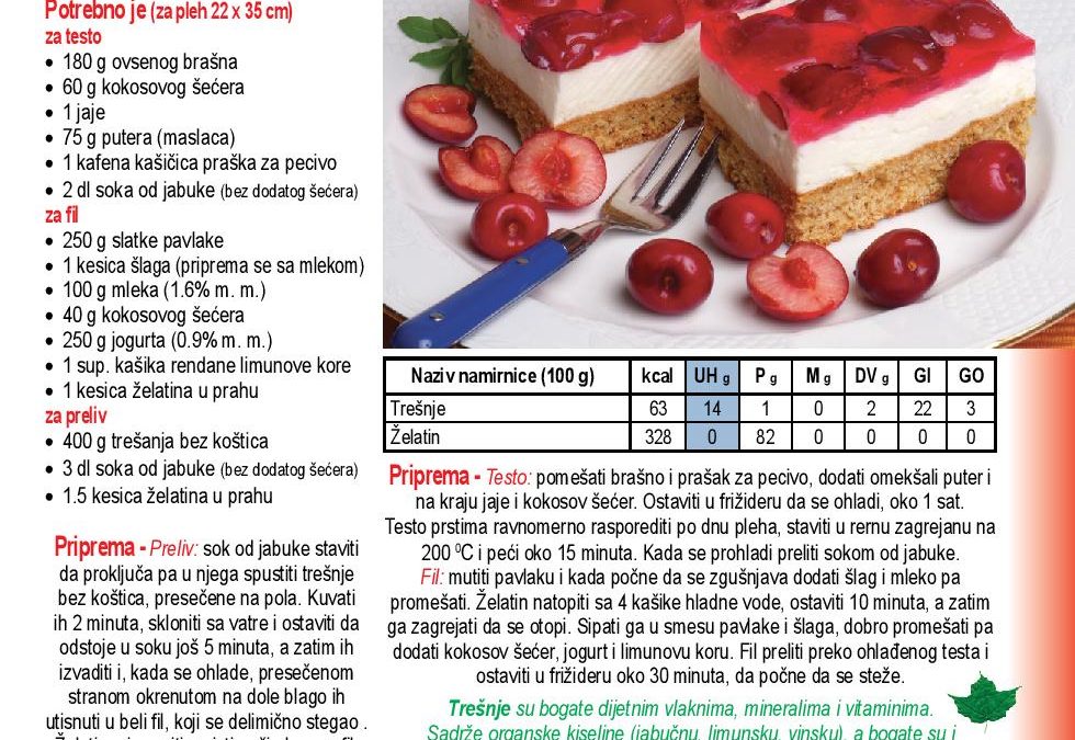 U cilju ostvarivanja javnog interesa u oblasti javnog informisanja osoba sa dijabetesom tipa 1 i tipa 2, prezentujemo recepte o ishrani renomiranih licenciranih nutricionista Srbije.